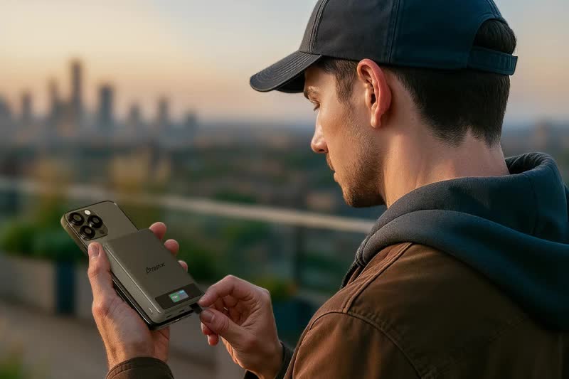 Pin dự phòng thể rắn với khe cắm thẻ nhớ