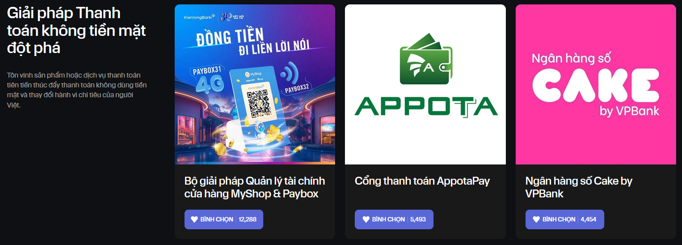 Cổng bình chọn Consumer Finance Awards đã khép lại: Những cái tên dẫn đầu đã lộ diện- Ảnh 3. Bảng xếp hạng giải pháp thanh toán không tiền mặt