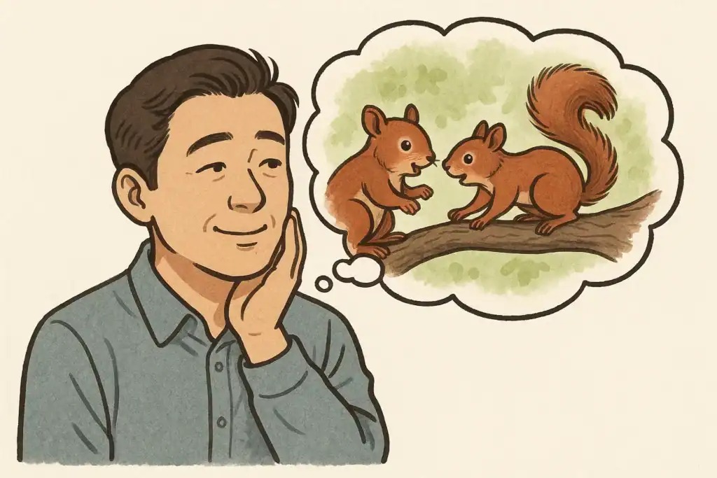 Cảnh sóc lao vút qua tán cây