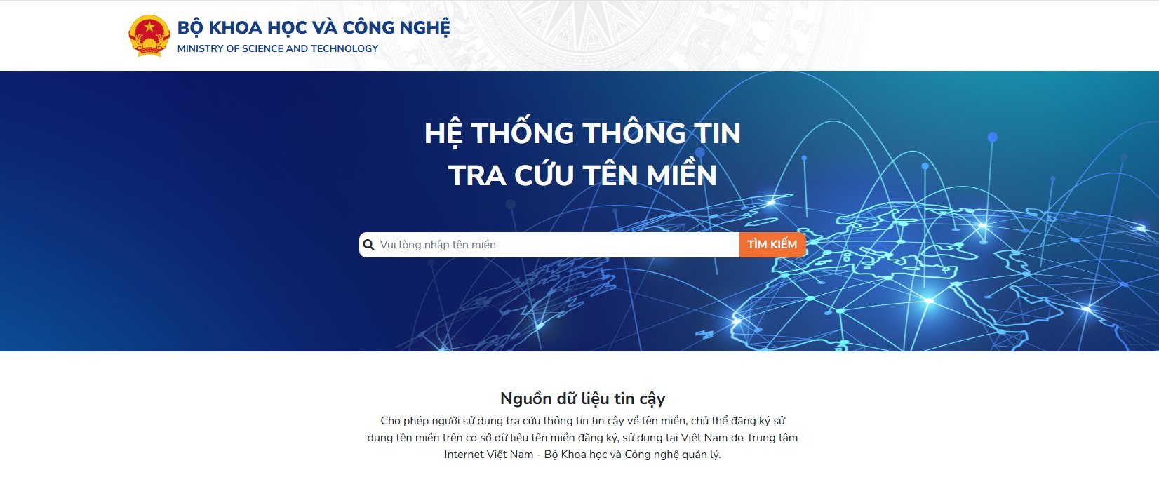 Hướng dẫn tra cứu tên miền tại cổng thông tin Giao diện cổng tra cứu tên miền