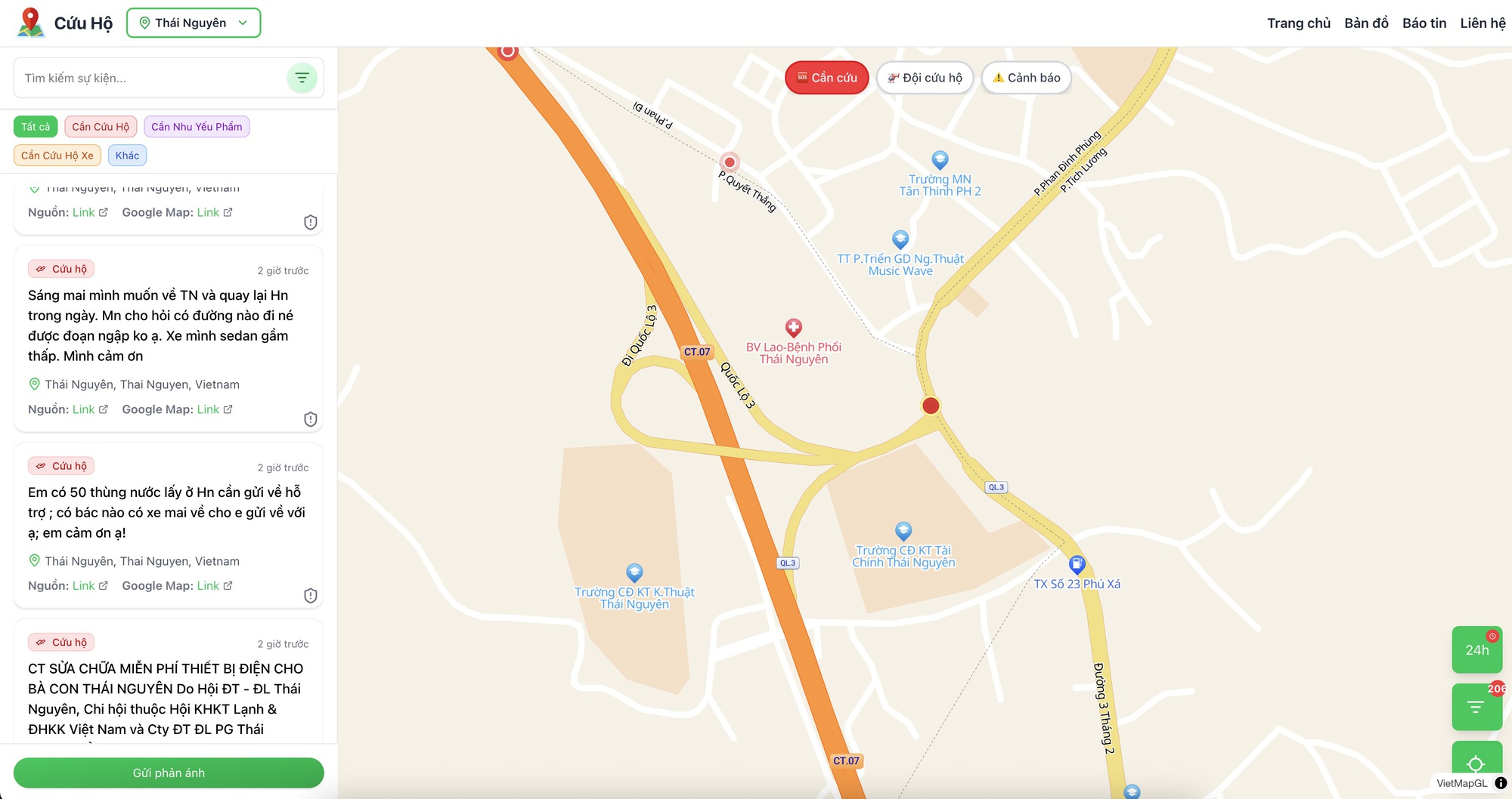 Bản đồ hiển thị các điểm cứu trợ khẩn cấp