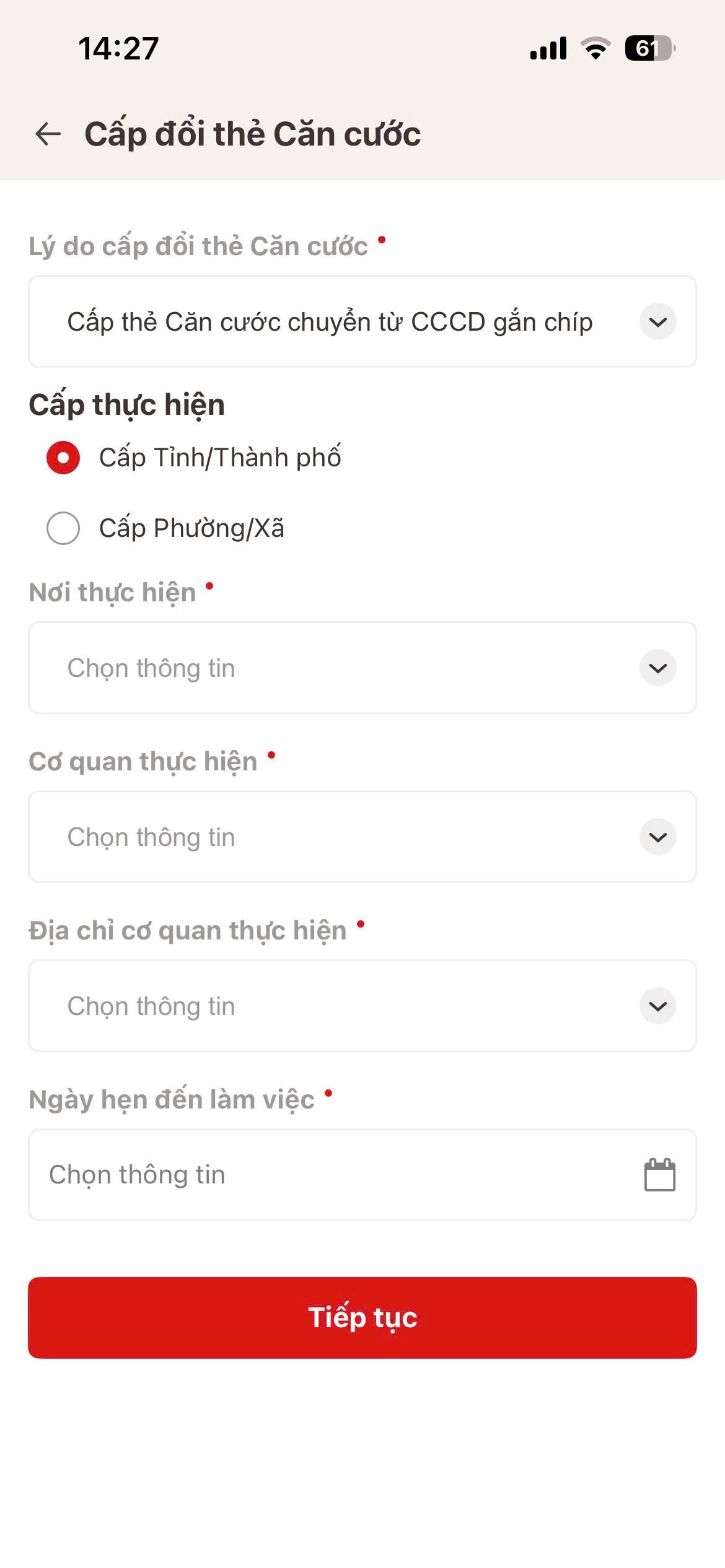Điền thông tin hồ sơ cấp đổi thẻ căn cước
