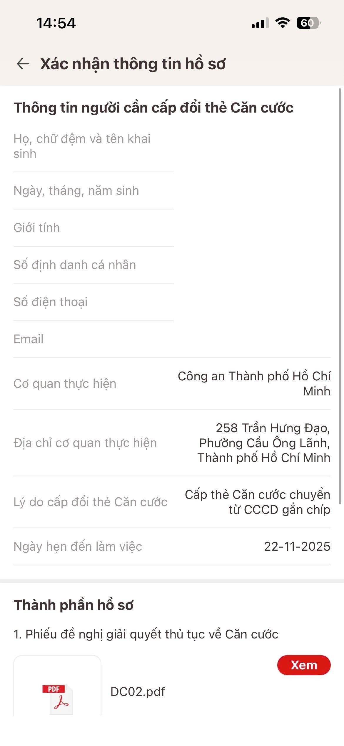 Xác nhận cam kết và gửi hồ sơ qua ứng dụng