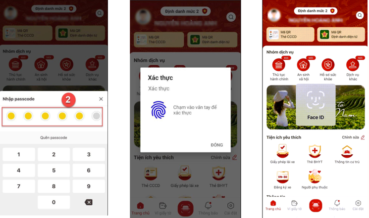 Xác thực bảo mật trên VNeID Màn hình xác thực Passcode trên VNeID